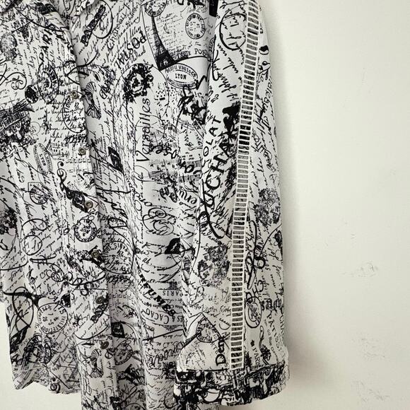 Joseph Ribkoff City Print Button Up Shirt Black & White Sz 8 Style 222173 - Picture 7 of 7